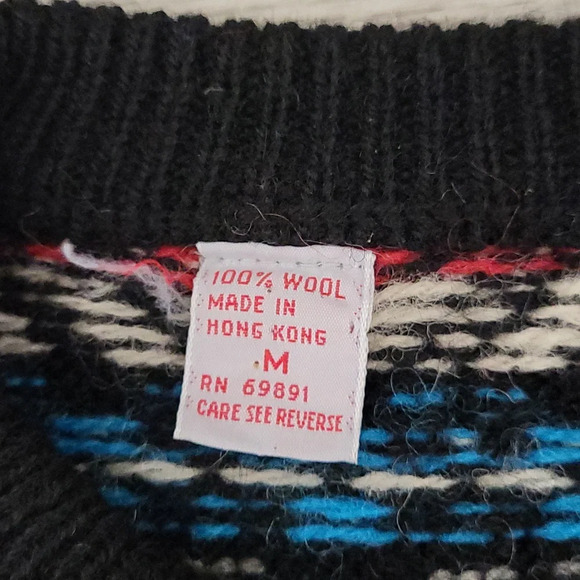 🛍Vintage Mens M Wool Fair Isle Long Sleeve Crew Neck Sweater 80s 90s Warm - Picture 4 of 6